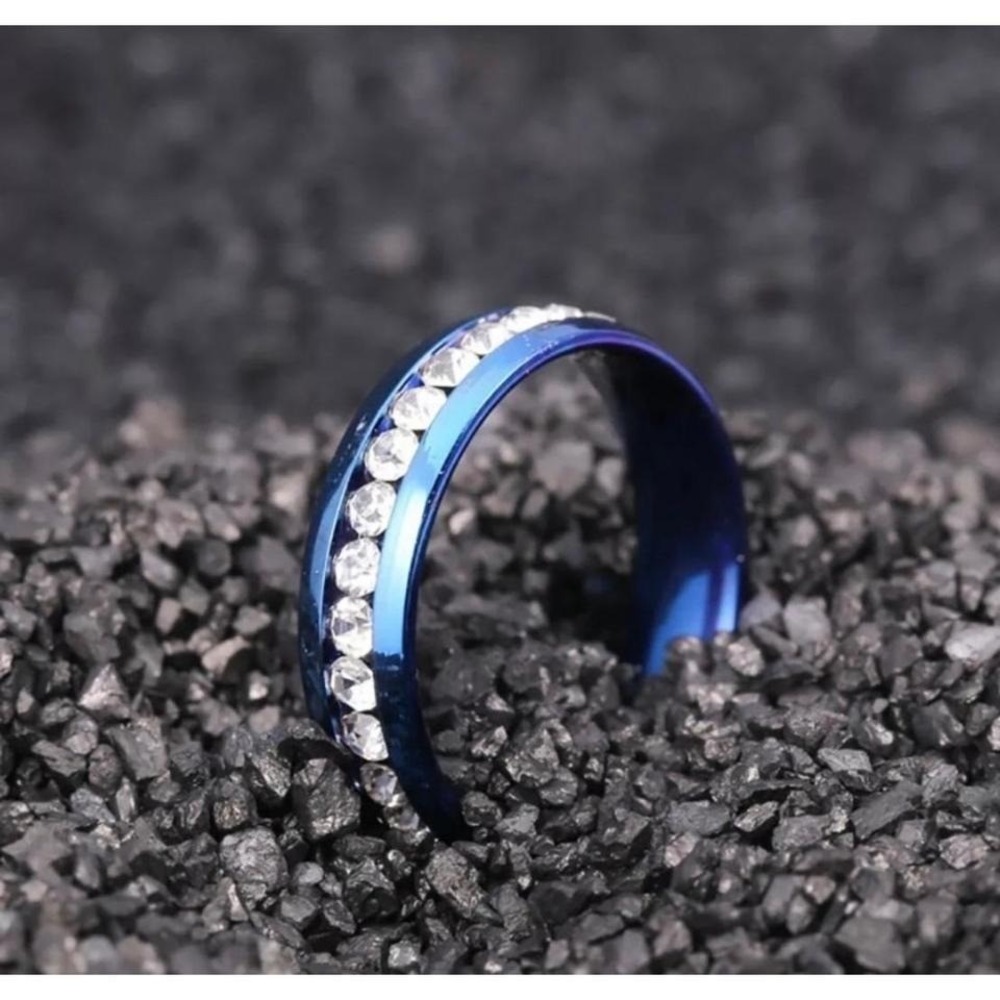 New Blue Tungsten Carbide 6mm Ring-Channel Set Stones-Comfort Fit Band -Size 12 - Picture 8 of 8